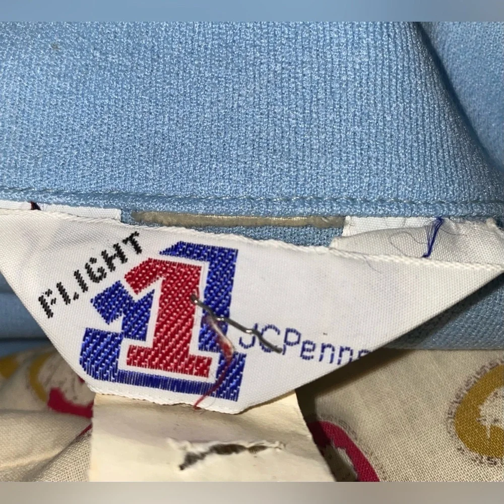 JCPenney 1970’s Flight 1 leisure suit jacket slacks polyester sky blue size 44R